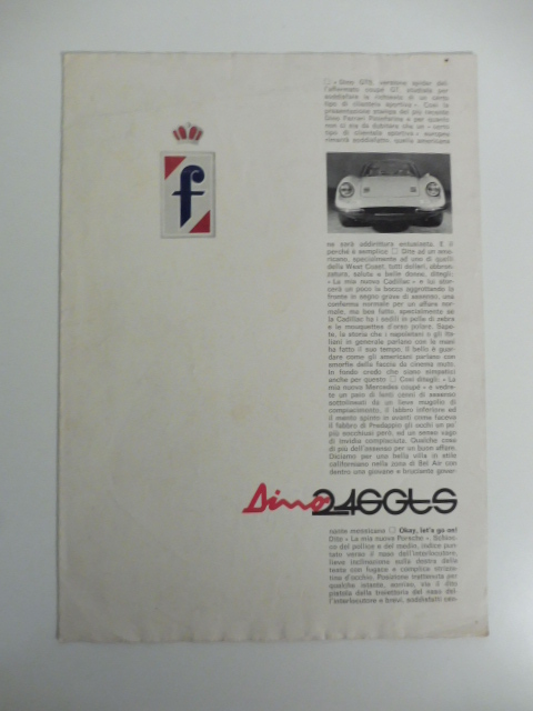 Ferrari Dino246 GTS Pininfarina. Manifesto pubblicitario